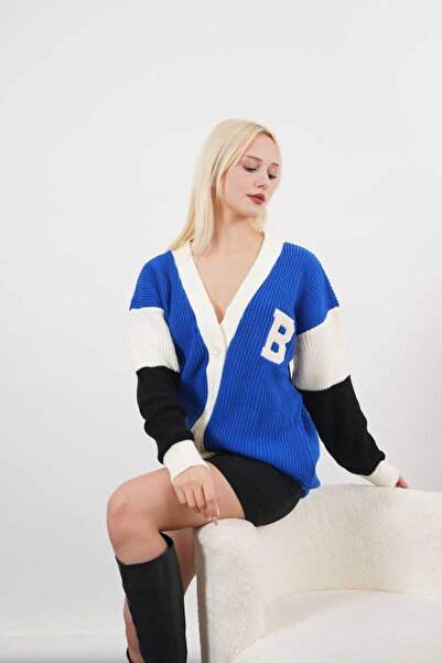 Pafi Moda Rosalie Yüksek Kalite Kadın Armalı Kolej Hırka Mavi