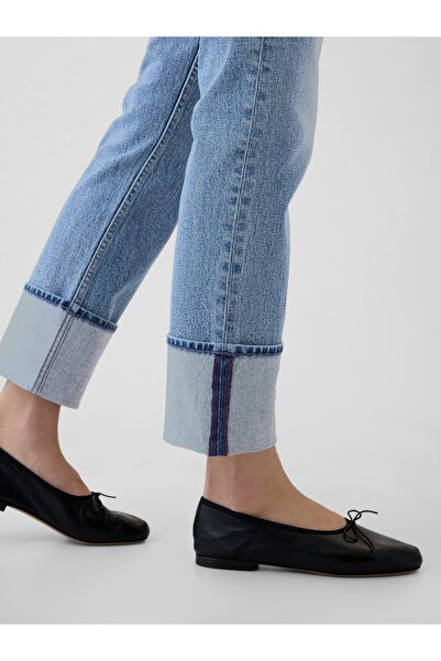 GAP Kadın Açık Mavi High Rise Cuffed '90s Straight Jean Pantolon