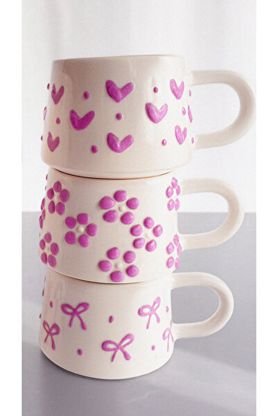 touchmughm Lila, Purple Set of 6 Special Embossed Hand-Painted Ceramic Mug, Double, Coffee Cup, Mug
