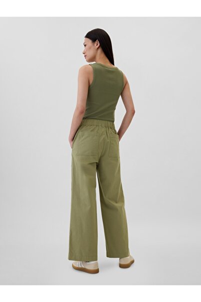GAP Kadın Yeşil Mid Rise Easy Wide-Leg Khaki Pantolon