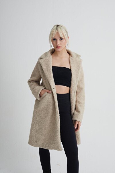 Pafi Moda Lenora Ecru Women's Oversize High Quality Stamp Coat