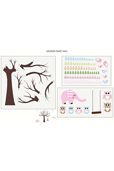 KT Decor Elephant-owls-birds-brown Tree And Colorful Leaves Xxl Kids Room Wall Sticker