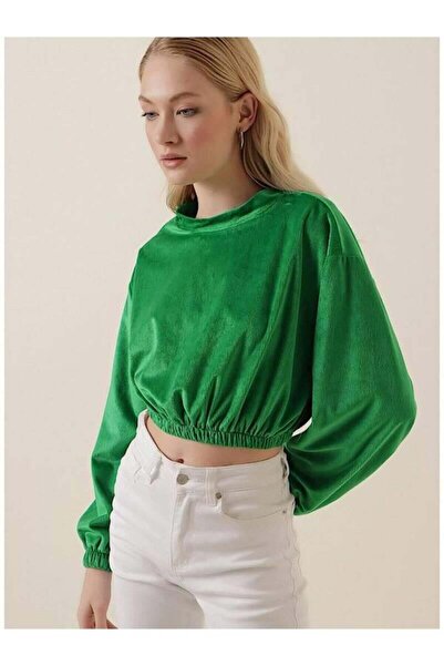 Pafi Moda Bluză crop din catifea Amy verde