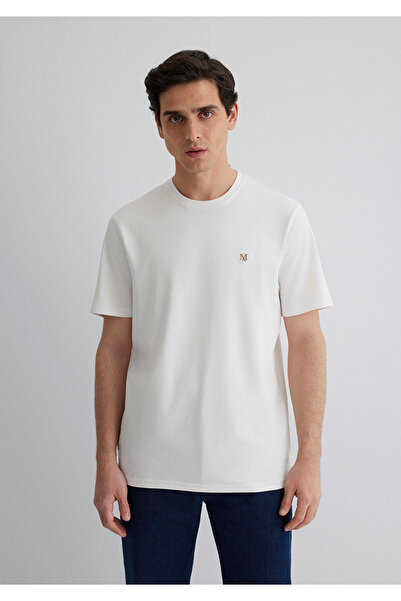 Mavi Mühür Logo Nakış Detaylı Beyaz Tişört Regular Fit / Normal Kesim 0612736-70057