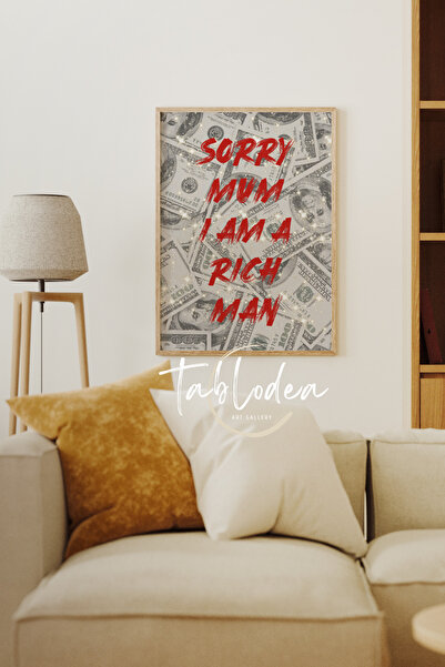 tablodea Pop Art Çerçeveli Poster Tablo, Yazılı Dolar Temalı Minimalist Dekoratif Modern Duvar Tablosu