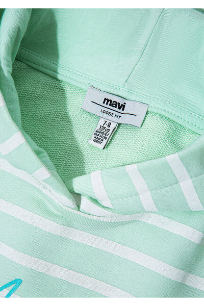 Mavi Logo Printed Striped Green Sweatshirt 7S10100-89148