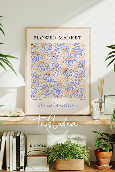 tablodea Pictură poster înrămată minimalistă cu flori scrise Amsterdam, pictu...