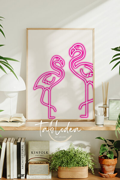 tablodea Pictură pe pânză cu poster înrămat cu model flamingo neon, pictură m...