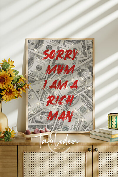 tablodea Pop Art Çerçeveli Poster Tablo, Yazılı Dolar Temalı Minimalist Dekoratif Modern Duvar Tablosu