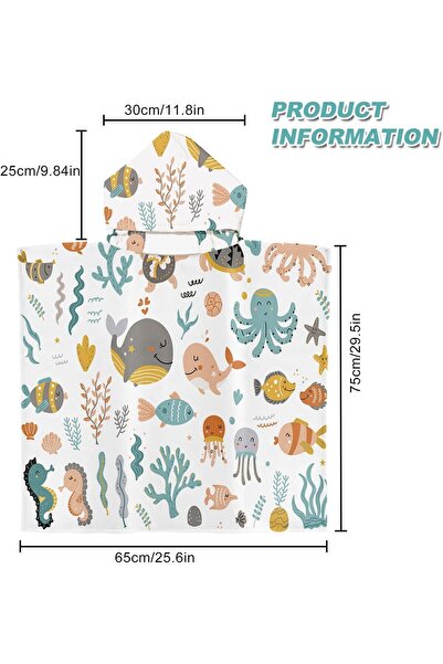 Saharaz Kids Hooded Poncho Bath Towel,Absorbent Microfibre Swimming Bath Towel for Girls Boys,65 x 75 cm