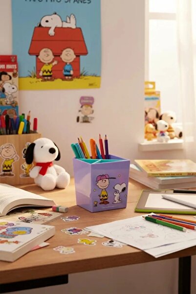Miniso Snoopy Lisanslı Vintage Serisi 3 Bölmeli Kalemlik (Mor)