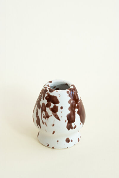 Beige & Stone Ceramic Glossy Brown Spotted Matcha Whisk Holder