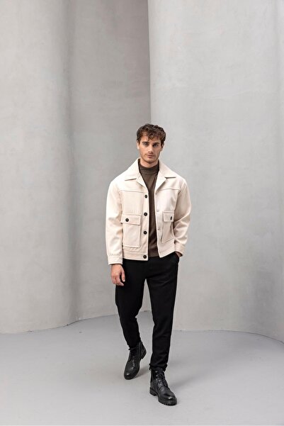 Valiberta Ανδρικό μπουφάν Gaspar Stamp Fabric Buttoned Comfortable Fit - Ανοιχτό μπεζ