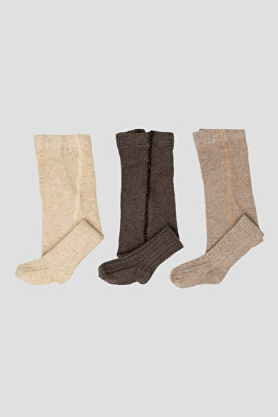 Defne Baby 3 Pieces of Jacquard Patterned Cotton Girls and Baby Pantyhose