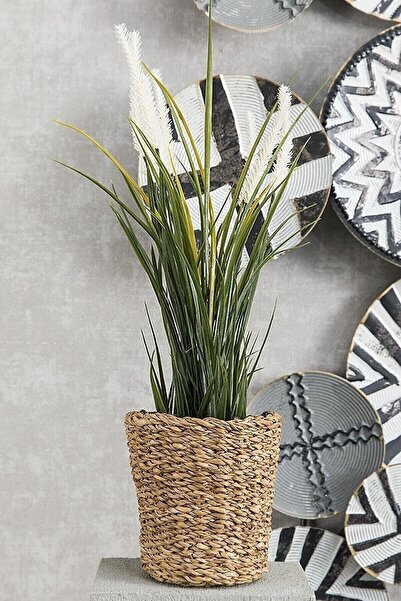 Amentes Yuvarlak Hasır Sepet Saksı Sepeti, Lüx Organizer, Dekoratif Sepet, Ev Dekoru