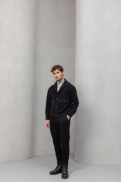 Valiberta Jachetă pentru bărbați Gaspar, cu nasturi din material textil, cu formă confortabilă - negru