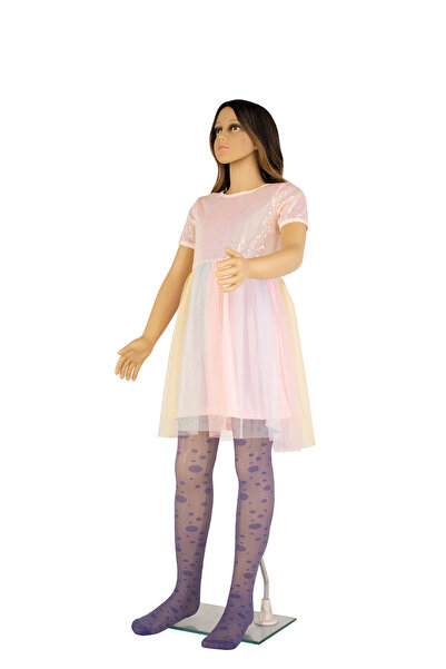 PETRA-ELISA Children's Lycra 20 Den Tights with Evelina pattern, Indigo Grey, 11-13 years