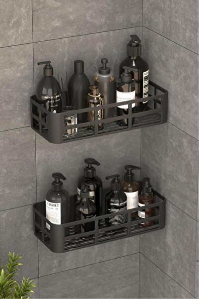 Trend Maison رف حمام ومطبخ من OMAST، حامل شامبو وصابون أسود اللون، منظم لاصق 1830