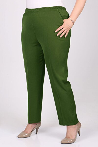 Eslina F-29020 Plus Size Elastic Waist Wide Leg Trousers - Khaki