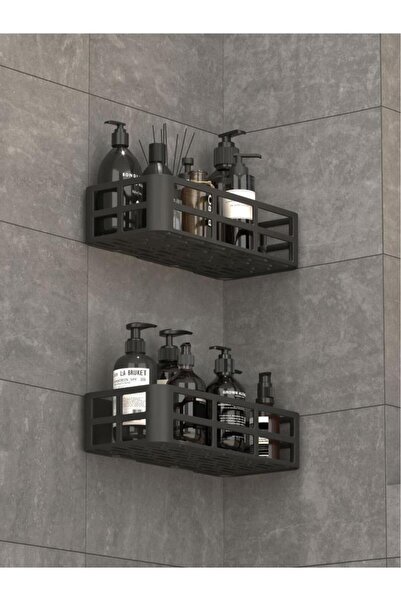 Trend Maison رف حمام ومطبخ من OMAST، حامل شامبو وصابون أسود اللون، منظم لاصق 1830