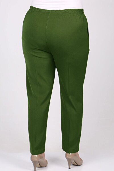 Eslina F-29020 Plus Size Elastic Waist Wide Leg Trousers - Khaki