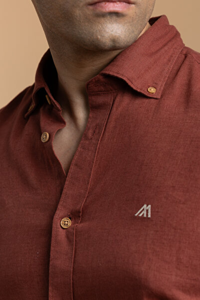 Mannerism The Vibrant Pop – Rust Red Linen Shirt with Bold Color Energy, Comfort Fit