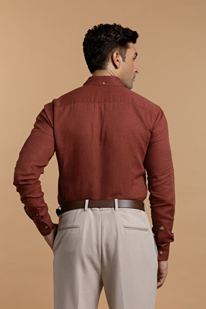 Mannerism The Vibrant Pop – Rust Red Linen Shirt with Bold Color Energy, Comfort Fit