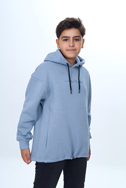 Fagis سويت شيرت رجالي أزرق اللون ذو قلنسوة وجيوب جانبية كبيرة الحجم