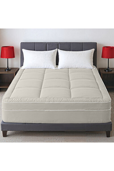 Hotel Linen Klub Premium Fitted-Style Mattress Topper 9cm/800GSM with deep pocket and all around elastic – Stone