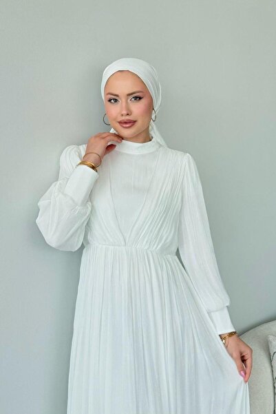 Şule Giyim Seval Beli Kemerli Abiye Beyaz