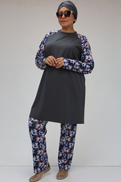 Eslina F-1729 Μαγιό μεγάλου μεγέθους με μακρύ πόδι - Ροζ λουλουδάτο