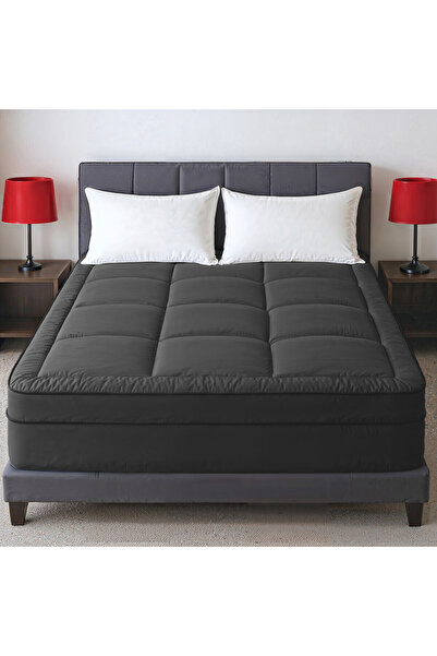 Hotel Linen Klub Premium Fitted-Style Mattress Topper 9cm/800GSM with deep pocket and all around elastic – Black