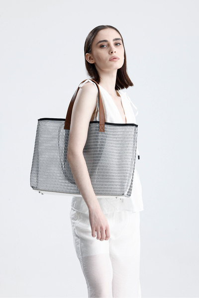 HEYBE'S Women's White Honeycomb Pattern Transparent Large Size Beach and Shopping Shopper Tote Shoulder Bag