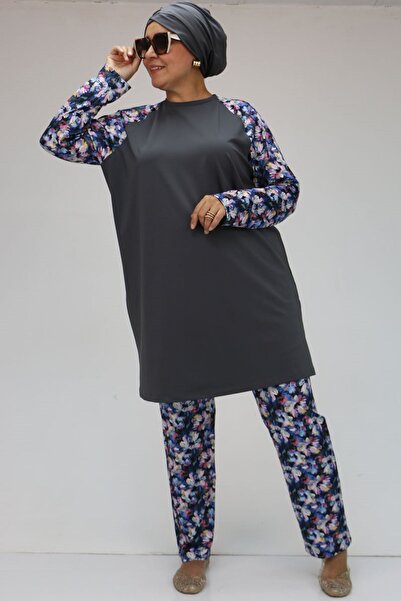 Eslina F-1729 Μαγιό μεγάλου μεγέθους με μακρύ πόδι - Ροζ λουλουδάτο