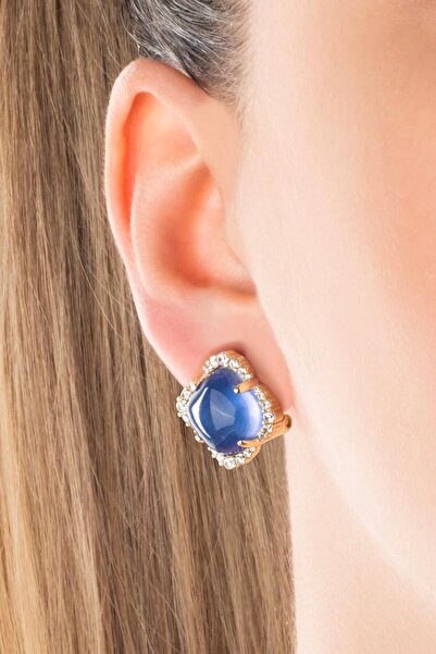 So CHIC... Safir Çiçeği 18 Ayar Sarı Altın Kaplama Gümüş Küpe