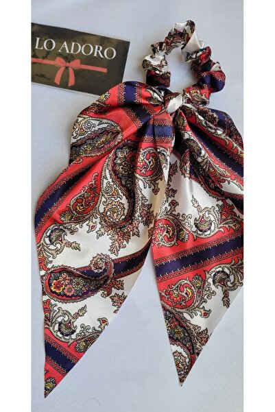 LO ADORO Fular Lastik Toka Saten Kadın Topuz Toka Çanta Boyun Fular Bandana S...