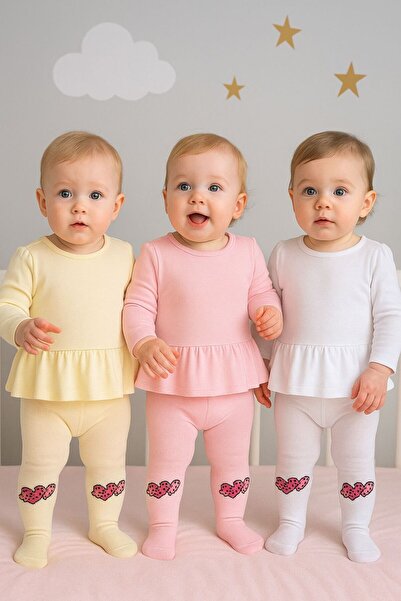 Pico Baby 3'lü Kız Bebek & Çocuk Pamuklu Külotlu Çorap Renkli Kalp Desenli