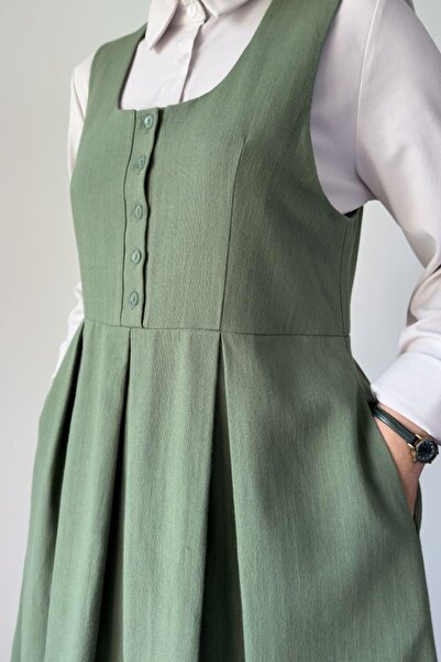 hrmonny Linen Buttoned Jie Long Vintage Dress Grass Green