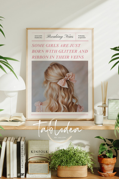 tablodea Kurdeleli Kız Çerçeveli Poster Tablo, Genç Odası Modern Dekoratif Ta...