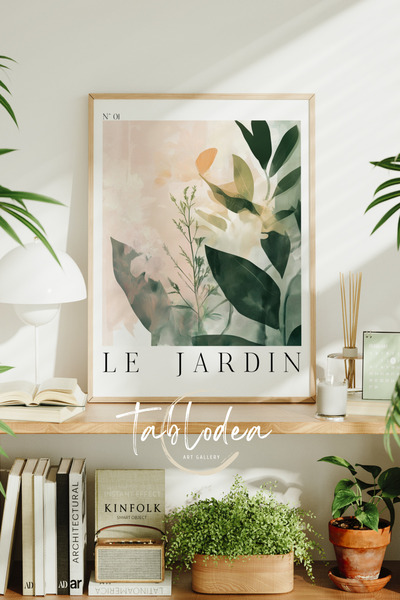 tablodea Soft Minimalist Yaprak Desenli Çerçeveli Poster Tablo, Modern Dekora...