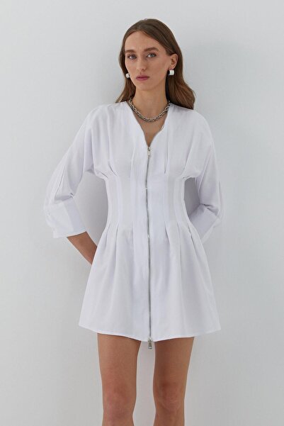 MARKALİSTE Сукня з довгими рукавами на блискавці, біла
