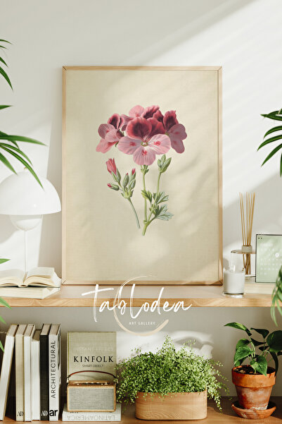 tablodea Yabani Gül Çiçekli Vintage Çerçeveli Poster Tablo, Çiçekli Minimalis...