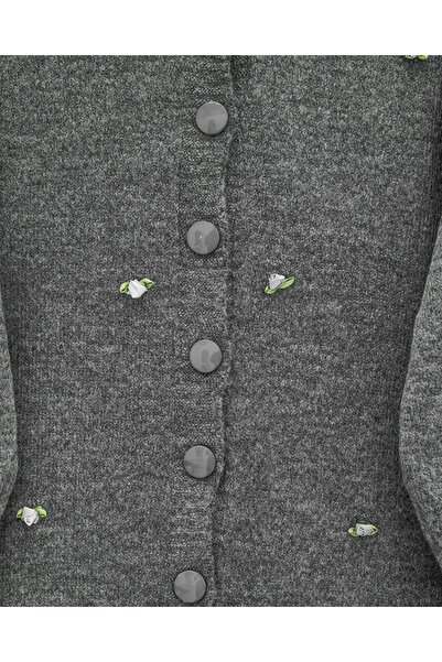 Modamorfo Buttoned Floral Detailed Soft Cardigan - Smoked