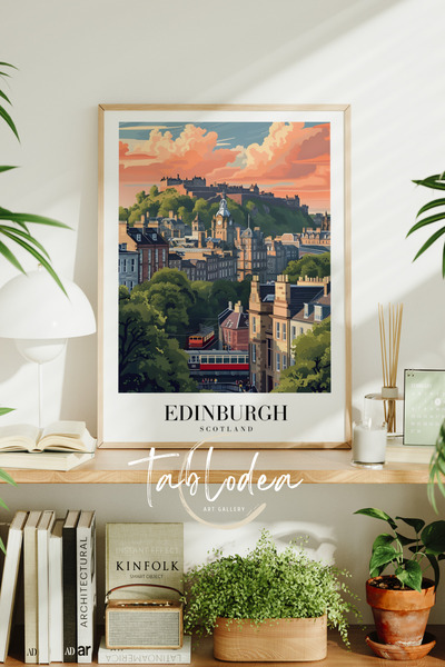 tablodea Edinburgh Seyahat Temalı Modern Çerçeveli Poster Tablo, Retro İskandinav Şehir İllüstrasyonu Tablo