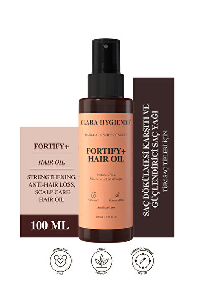 Clara Hygienics Fortify+ Dökülme Karşıtı Saç Yağı 100 ml - Kökleri Güçlendirici Kırılma Azaltıcı Vegan (Biotin)