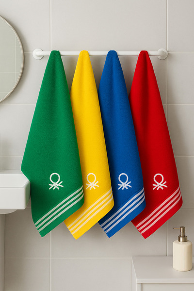Benetton Home Bath Towel Hand Face Body Red Blue Yellow Green 100% Cotton 70X140 cm Be-0840