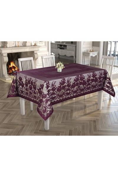 WENESSİ Örme Tül Kumaş Güllü Desenli Masa Örtüsü 160x160 (MOR)
