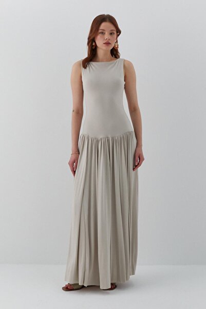 MARKALİSTE Büzgü Detaylı Maksi Elbise Taş