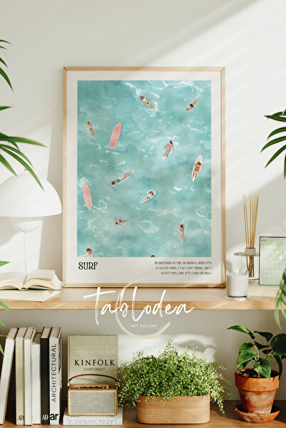 tablodea Deniz Sahil Manzarası Minimalist Çerçeveli Poster Tablo, Surf Temalı Modern Dekoratif Retro Tablo