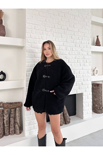 ZF BUTİK Three Button Buckle Plush Coat